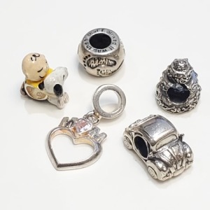 $130 Silver Pack Of 5 Pandora Style Beads
