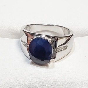 $180 Silver Rhodium Plated Sapphire(4.15ct) Men'S Ring