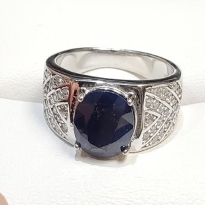 $200 Silver Rhodium Plated Sapphire(4.75ct) Ring