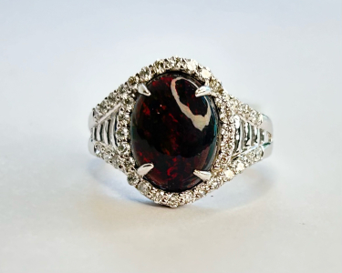 $8,840 Value, Platinum Black Opal & Diamond Ring ( Size 7 )