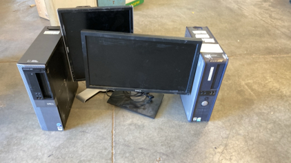 (2) Dell PCs & (2) Monitors