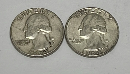 (2) Silver Washington Quarters Dated 1964