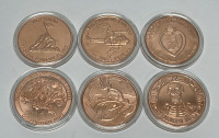 (6) 1 Oz. .999 Copper Coins With Various Themes