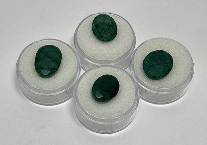 (4) Brazilian Emeralds Cut And Faceted Gemstones 10.9ct, 10.65ct, 9.85ct, 5.65ct