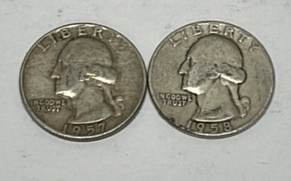 (2) Silver Washington Quarters Dated 1957 And 1958