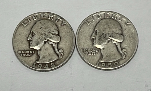 (2) Silver Washington Quarters Dated 1948 And 1950