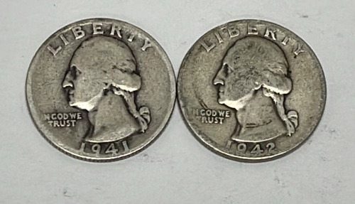 (2) Silver Washington Quarters Dated 1941 And 1942