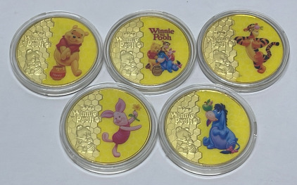 (5) Disney “Pooh & Friends” Characters Gold Plated Collectible Coins