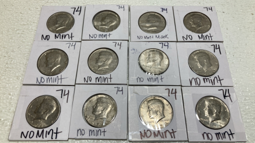 (12) 1974 Kennedy Half Dollars - No Mint