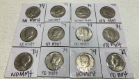 (12) 1974 Kennedy Half Dollars - No Mint