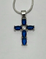 Blue Sapphire Cross Pendant W/ .925 Silver Necklace - 2
