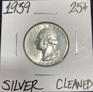 1939 Cleaned Silver Washington Quarter