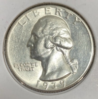 1939 Cleaned Silver Washington Quarter - 3