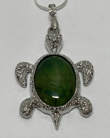 Tibetan Silver Green Dragon Veins Turtle Pendant W/ 24&rdquo; .925 Silver Necklace - 2