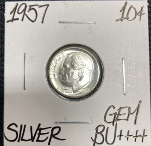 1957 Gem BU++++ Silver Roosevelt Dime