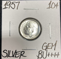 1957 Gem BU++++ Silver Roosevelt Dime