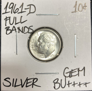 1961-D Gem BU++++ Full Bands Silver Roosevelt Dime