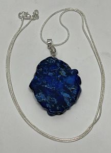 67.65ct. Dark Blue Sea Sediment Jasper Pendant .925 Silver Necklace