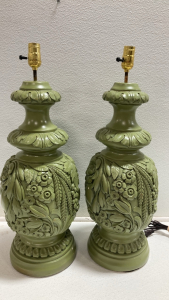 (2) Vintage Large Green Table Lamps
