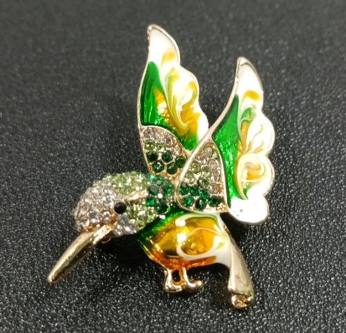 Beautiful Green & White Hummingbird Pin