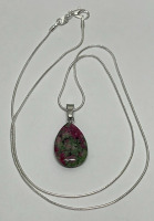 82.40ct. Natural Ruby & Zoisite Gemstone Teardrop Pendant W/ .925 Silver Necklace