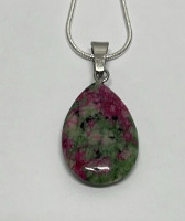 82.40ct. Natural Ruby & Zoisite Gemstone Teardrop Pendant W/ .925 Silver Necklace - 2