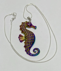 Rainbow Tibetan Silver Plated Seahorse Pendant W/ .925 Silver Necklace