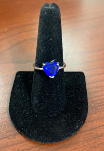 (1) Size 7 1/2 Faceted Blue Sapphire Heart Shaped .925 Ring