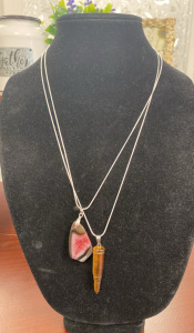 (1) Bulled Shaped Tiger Eye Jasper Gemstone .925 Necklace (1) 35.50ct. Colorful Geoda Gemstone .925 Necklace