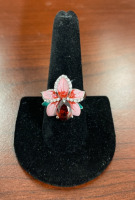 (1) Size 8 1/2 Ruby Floral .925 Ring