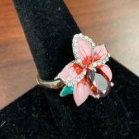 (1) Size 8 1/2 Ruby Floral .925 Ring - 2