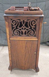 (1) Vintage Edison Hand Crank, Cylinder Phonograph W/ Rolling Cabinet & Assorted Edison Phonograph Cylinders