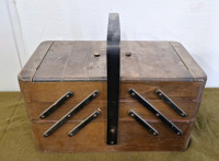 (1) Wooden Sewing Basket & (1) Stool W/ Under Seat Storage - 2