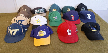 Collection Of Assorted Baseball Caps, Includes LA Lakers, St Louis Cardinals & Notre Dame