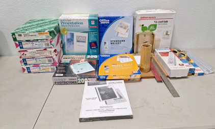 (5) Assorted Reams Of Colored Paper, (8) Packs Of Sheet Protectors & More