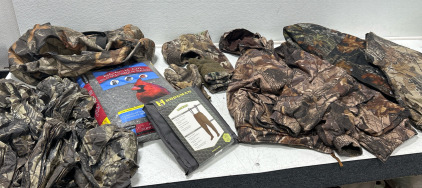 (2) Camo Pants (2) Camo Jackets, Camo Hat, (2) Camo Gloves, Game Wade Pants & More