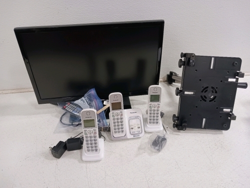 Samsung Tv 21.5 and Monitor Stand and Panasonic Cordless Phone Set