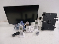 Samsung Tv 21.5 and Monitor Stand and Panasonic Cordless Phone Set