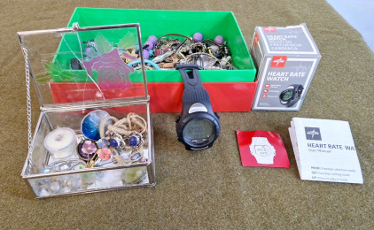 Collection Of Cosmetic Jewelry & (1) Medline Heart Rate Watch