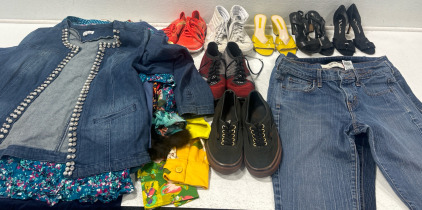 (7) Pairs Of Shoes, (2) Capris, (6) Pairs Of Shorts, (11) Shirts, (1) Kid Winter Coat