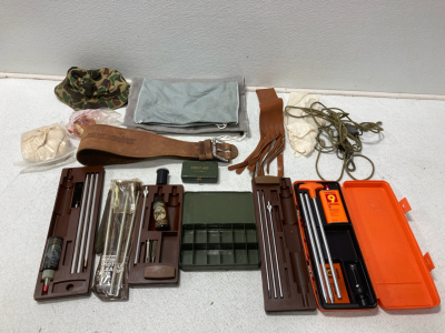 Assortment Of Gun Maintenance Kits (1) Weight Supporting Belt (1) Camo Bucket Hat & More