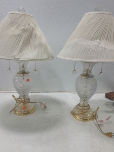 (2) Crystal and Gold Lamps (Height: 29')