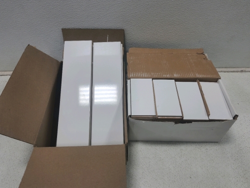 (14) 16" x 4" White decorative tiles, (80) 6" x 3" White Decorative tiles.