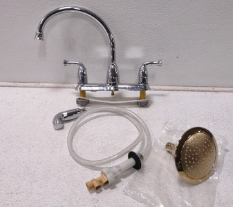 Chrome 2-Handle High-arc Kitchen Faucet w/ Spray Hose & Brass Kohler Showerhead Only