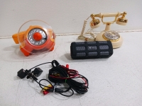 2)Rotary Phones, Treblab Bluetooth Speaker and Small Wired Cameras