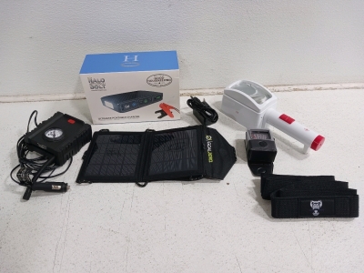 Halo Bolt Portable Charger, Bell Tire Pump, Solar Charger and More