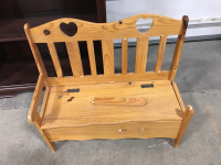 Small Bookshelf 42x29x14, Small Bench (needs repair), and Tote Full Of Fabric - 3