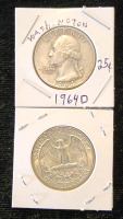 (4) 1964 Washington Quarters, D Mint Stamp, Authentication Unavailable - 3