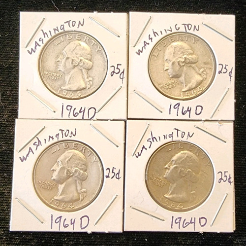 (4) 1964 Washington Quarters, D Mint Stamp, Authentication Unavailable