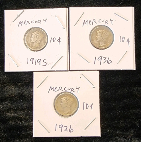 (3) Early 1900s Mercury Dimes - 1919, 1926, 1936